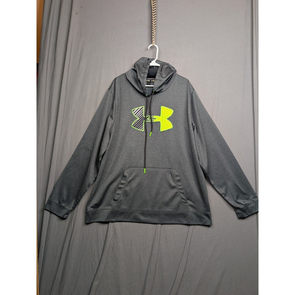 Under Armour Mens 2XL Hoodie Gray Front Pocket Green Logo
